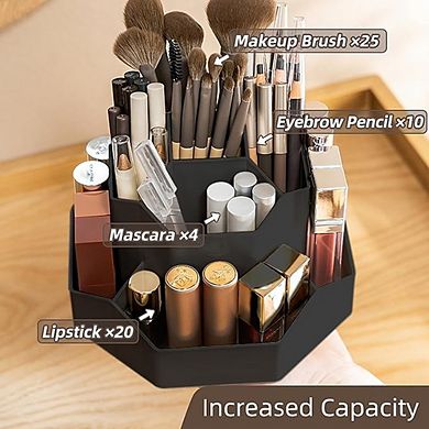 Makeup Brush Holder Organizer with 9 Slots, Rotating Vanity Storage