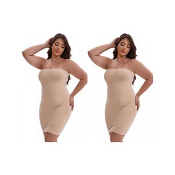 2 Packs Women's Push-Up Strapless Bandeau Petticoat Tummy Control Hip-Lifting Slim Fit Full Slip