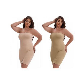 2 Packs Women's Push-Up Strapless Bandeau Petticoat Tummy Control Hip-Lifting Slim Fit Full Slip