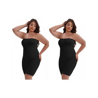 2 Packs Women's Push-Up Strapless Bandeau Petticoat Tummy Control Hip-Lifting Slim Fit Full Slip