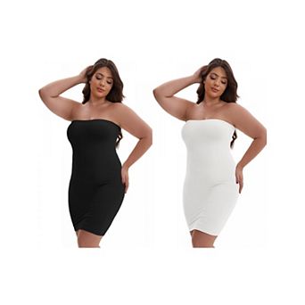 2 Packs Women's Push-Up Strapless Bandeau Petticoat Tummy Control Hip-Lifting Slim Fit Full Slip