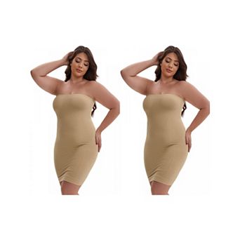 2 Packs Women's Push-Up Strapless Bandeau Petticoat Tummy Control Hip-Lifting Slim Fit Full Slip