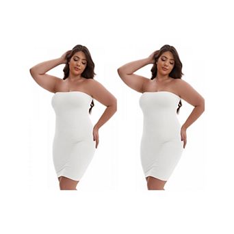 2 Packs Women's Push-Up Strapless Bandeau Petticoat Tummy Control Hip-Lifting Slim Fit Full Slip