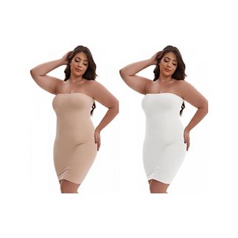 2 Packs Women's Push-Up Strapless Bandeau Petticoat Tummy Control Hip-Lifting Slim Fit Full Slip