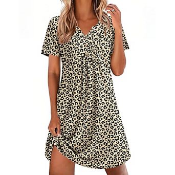 Ekouaer Nightgowns for Women Cotton Night Gowns Pleated Nightshirts Henley V Neck Sleepshirts Short