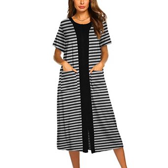 Ekouaer Robes For Women Zipper Front Bathrobe Short Sleeve House Coat Long Nightgown With Pockets