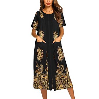 Ekouaer Robes For Women Zipper Front Bathrobe Short Sleeve House Coat Long Nightgown With Pockets