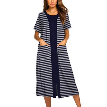 Ekouaer Robes For Women Zipper Front Bathrobe Short Sleeve House Coat Long Nightgown With Pockets