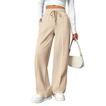 PINSPARK Women's High Waisted Drawstring Wide Leg Track Pants Loose Casual Sweatpants with Pocket