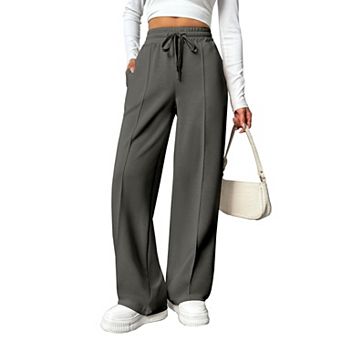 PINSPARK Women's High Waisted Drawstring Wide Leg Track Pants Loose Casual Sweatpants with Pocket