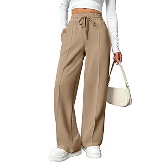 PINSPARK Women's High Waisted Drawstring Wide Leg Track Pants Loose Casual Sweatpants with Pocket