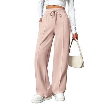 PINSPARK Women's High Waisted Drawstring Wide Leg Track Pants Loose Casual Sweatpants with Pocket