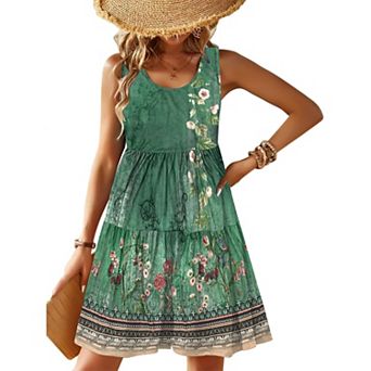 Zeagoo Women's Sleeveless U Neck Tiered Floral Swing Casual Loose Knee Length Sundress