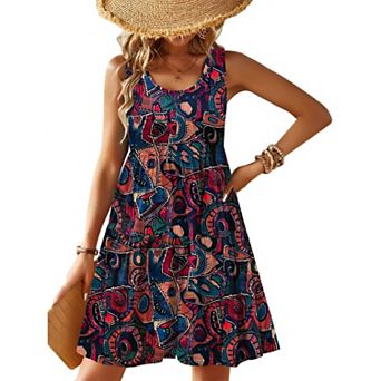 Zeagoo Women's Sleeveless U Neck Tiered Floral Swing Casual Loose Knee Length Sundress