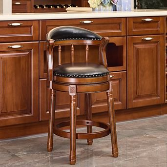 KWPZQEB 360 Degree Swivel Bar Chair, Cow top Leather Wooden Barstool for Bar Room