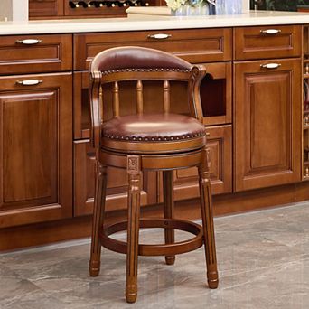 KWPZQEB 360 Degree Swivel Bar Chair, Cow top Leather Wooden Barstool for Bar Room