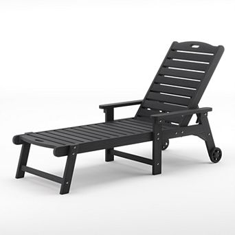 Hearthshire Outdoor Resin Chaise Lounge with Wheels & Adjustable Backrest