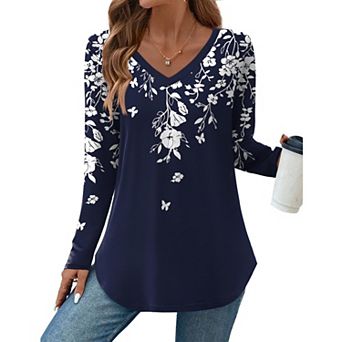 Zeagoo Women's Long Sleeve Floral Blouse, Casual Basic Tunic Tops to Wear with Leggings
