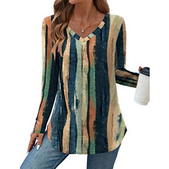Zeagoo Women's Long Sleeve Floral Blouse, Casual Basic Tunic Tops to Wear with Leggings