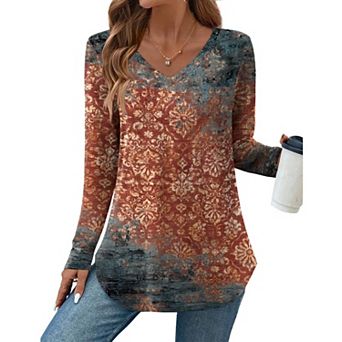Zeagoo Women's Long Sleeve Floral Blouse, Casual Basic Tunic Tops to Wear with Leggings