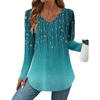 Zeagoo Women's Long Sleeve Floral Blouse, Casual Basic Tunic Tops to Wear with Leggings