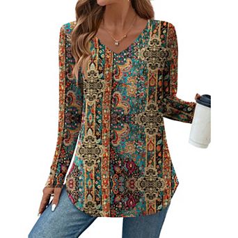 Zeagoo Women's Long Sleeve Floral Blouse, Casual Basic Tunic Tops to Wear with Leggings