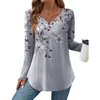 Zeagoo Women's Long Sleeve Floral Blouse, Casual Basic Tunic Tops to Wear with Leggings