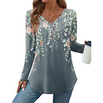 Zeagoo Women's Long Sleeve Floral Blouse, Casual Basic Tunic Tops to Wear with Leggings