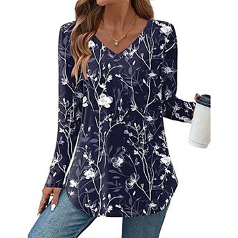 Zeagoo Women's Long Sleeve Floral Blouse, Casual Basic Tunic Tops to Wear with Leggings