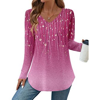Zeagoo Women's Long Sleeve Floral Blouse, Casual Basic Tunic Tops to Wear with Leggings