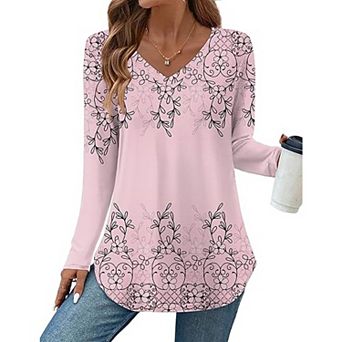 Zeagoo Women's Long Sleeve Floral Blouse, Casual Basic Tunic Tops to Wear with Leggings