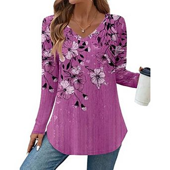 Zeagoo Women's Long Sleeve Floral Blouse, Casual Basic Tunic Tops to Wear with Leggings