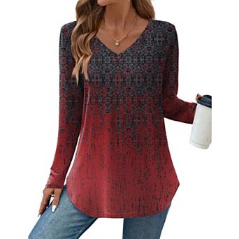 Zeagoo Women's Long Sleeve Floral Blouse, Casual Basic Tunic Tops to Wear with Leggings