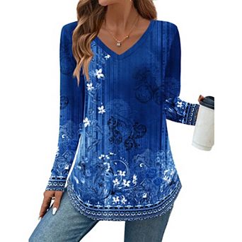 Zeagoo Women's Long Sleeve Floral Blouse, Casual Basic Tunic Tops to Wear with Leggings