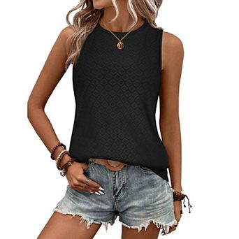 Zeagoo Tank Tops for Women Sleeveless Crew Neck Shirts Eyelet Casual Summer Top Dressy