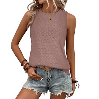 Zeagoo Tank Tops for Women Sleeveless Crew Neck Shirts Eyelet Casual Summer Top Dressy