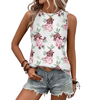 Zeagoo Tank Tops for Women Sleeveless Crew Neck Shirts Eyelet Casual Summer Top Dressy