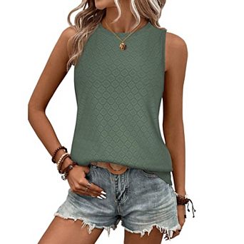 Zeagoo Tank Tops for Women Sleeveless Crew Neck Shirts Eyelet Casual Summer Top Dressy