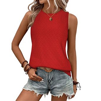 Zeagoo Tank Tops for Women Sleeveless Crew Neck Shirts Eyelet Casual Summer Top Dressy