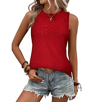 Zeagoo Tank Tops for Women Sleeveless Crew Neck Shirts Eyelet Casual Summer Top Dressy