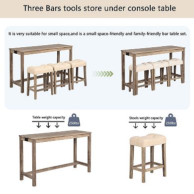 KWPZQEB Bar Table Set with Power Outlet, Sofa Bar Table Set with 3 Padded Chairs