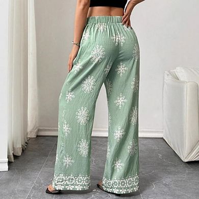 Women's Graphic Wide Leg Bow Elastic Waist Beach Trousers