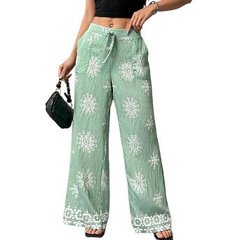 Women's Graphic Wide Leg Bow Elastic Waist Beach Trousers