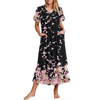 Ekouaer Long Nightgowns for Women Soft House Dress Flower Print Maxi Dress