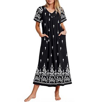 Ekouaer Long Nightgowns for Women Soft House Dress Flower Print Maxi Dress