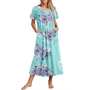 Ekouaer Long Nightgowns for Women Soft House Dress Flower Print Maxi Dress