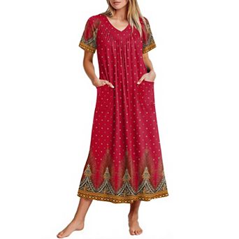 Ekouaer Long Nightgowns for Women Soft House Dress Flower Print Maxi Dress