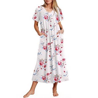 Ekouaer Long Nightgowns for Women Soft House Dress Flower Print Maxi Dress