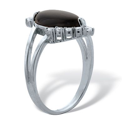 .33 TCW Cubic Zirconia and Simulated Marquise Onyx Platinum-Plated Cabochon Ring