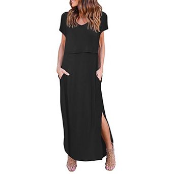 Ekouaer Women's Nursing Dress Summer Short Sleeve Floral Maternity Breastfeeding Split Long Dress